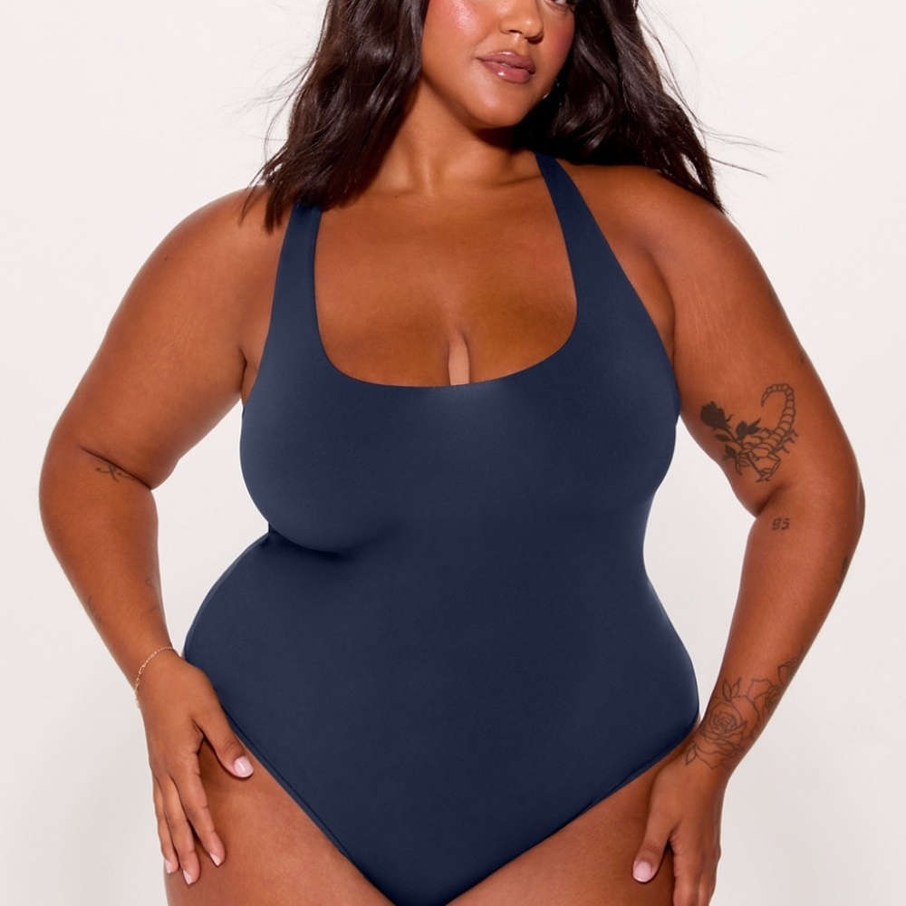 Yitty Deep Navy Stretchy Fit Racerback Thong Bodysuit 4X NYT